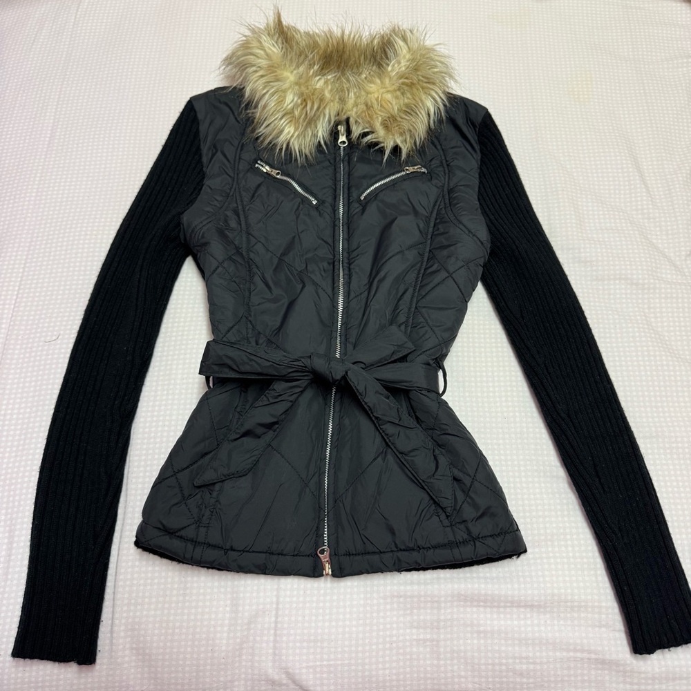 Vintage Y2K Black Faux Fur Puffer Jacket